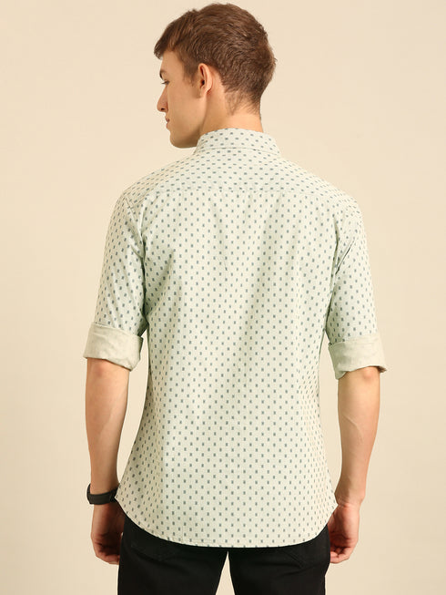 Mint Green Printed Full Sleeve Casual Shirt